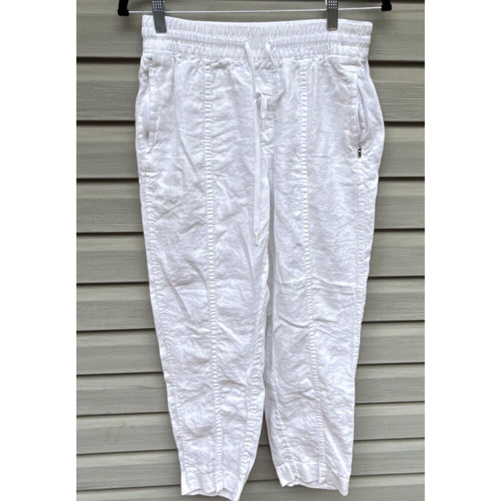 Athleta XS Retreat Linen High Rise Ankle Pants Relaxed White Summer Pants - Picture 11 of 13